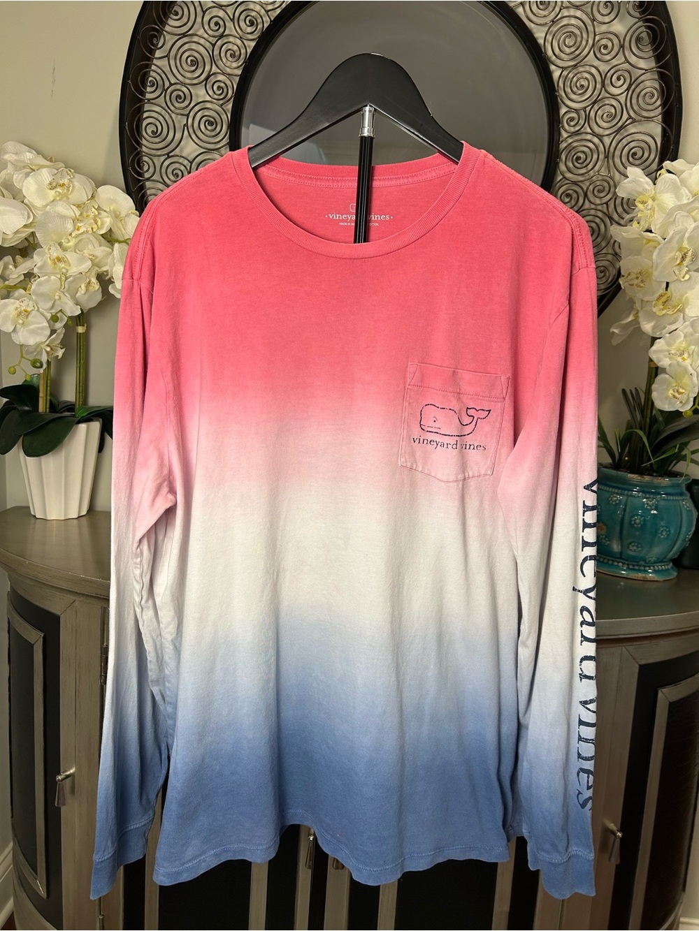 Vineyard Vines Pink to Blue Ombre Long-Sleeve Pocket Tee